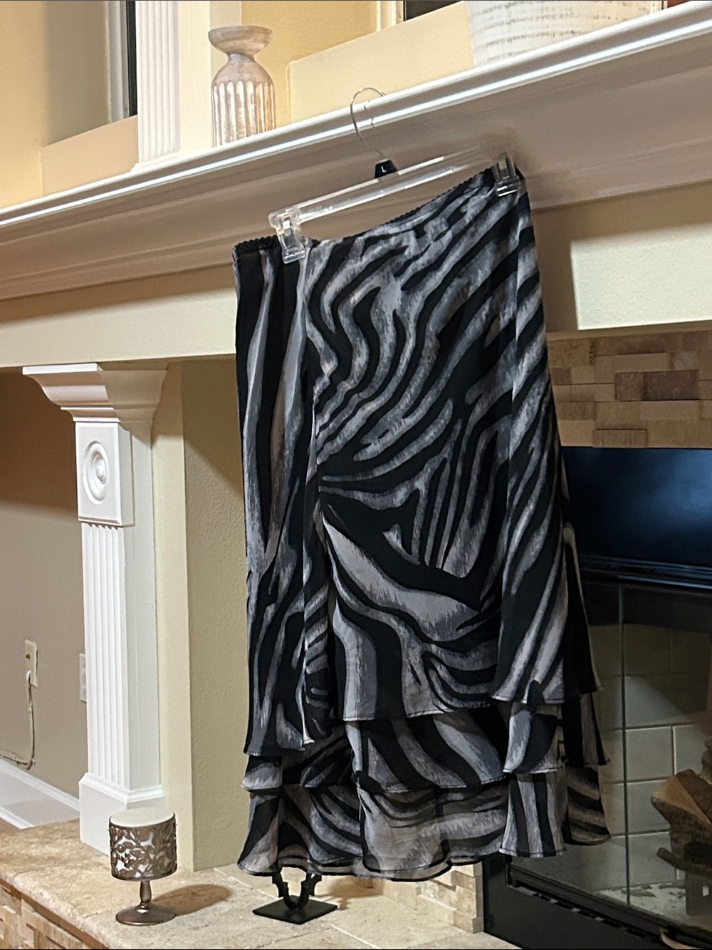East 5th Layered Zebra-Print Maxi Skirt in Black and Gray